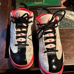 Jordan White and Red High-Top Sneakers